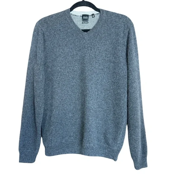 Saks Fifth Avenue Black Label 100% Cashmere V Neck Sweater Gray M